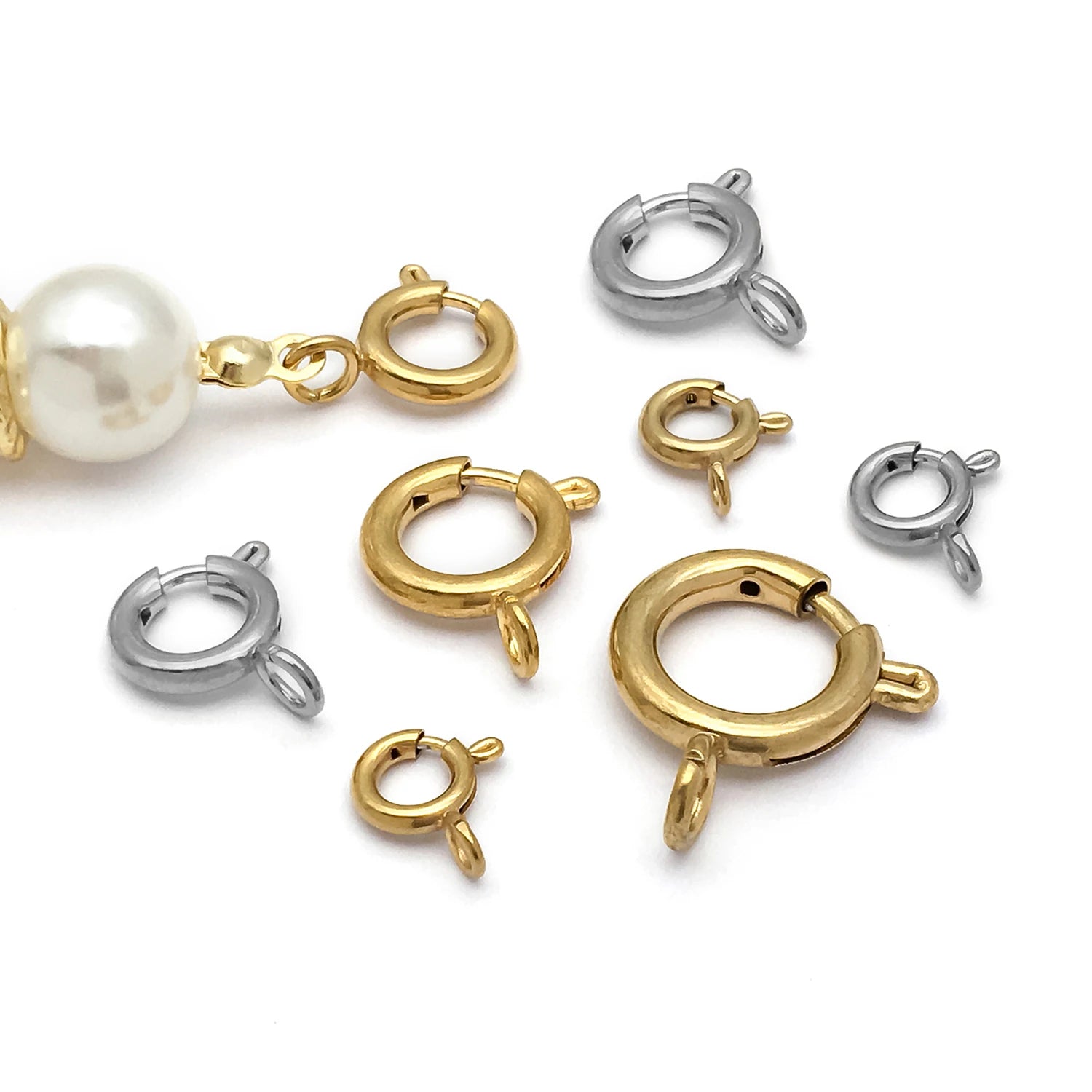 5pcs Stainless Steel Round Claw Spring Hook Clasp Lobster Clasp Connectors for DIY Bracelet Necklace Jewelry Making Accessories