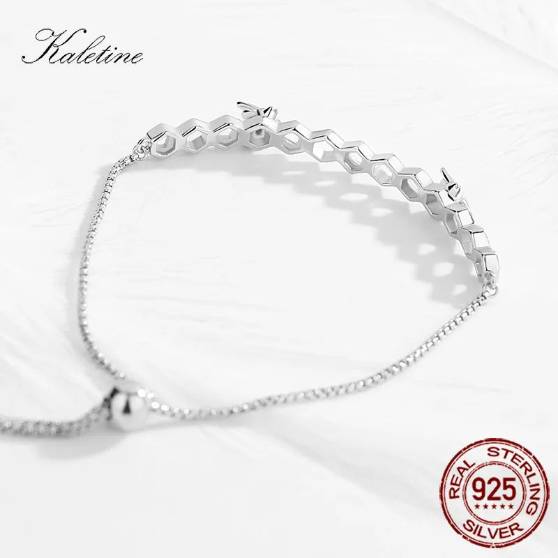 KALETINE Honey Bee 925 Sterling Silver Bracelets For Women Heart Luxury Love Comb Bee Men Women Tennis Bracelet Gold Jewelry
