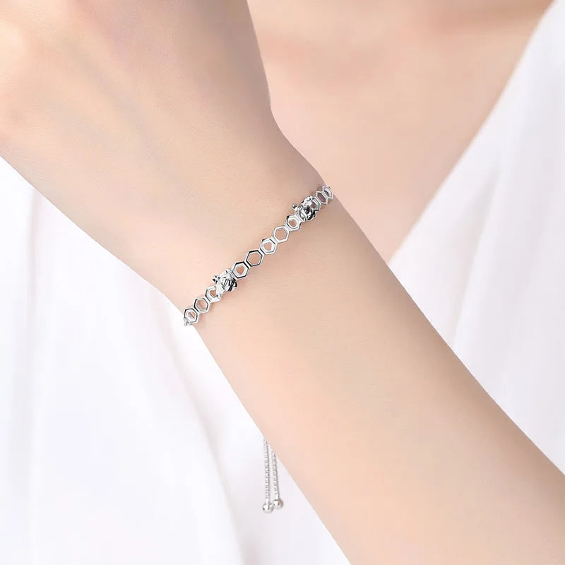 KALETINE Honey Bee 925 Sterling Silver Bracelets For Women Heart Luxury Love Comb Bee Men Women Tennis Bracelet Gold Jewelry