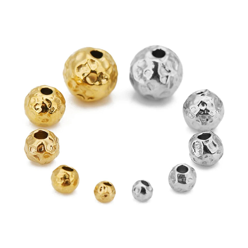 10pcs 3/4/5/6/8mm Stainless Steel Frosted Hammerd Texture Beads Charm Gold Loose Spacer Beads for DIY Bracelets Jewelry Making