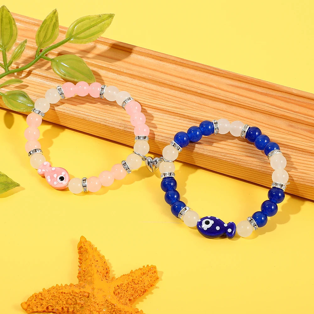 2pcs Women's Cute Small Fish Beaded Bracelet Fashion Creative Accessory for Friend Festival Party Unique Gift