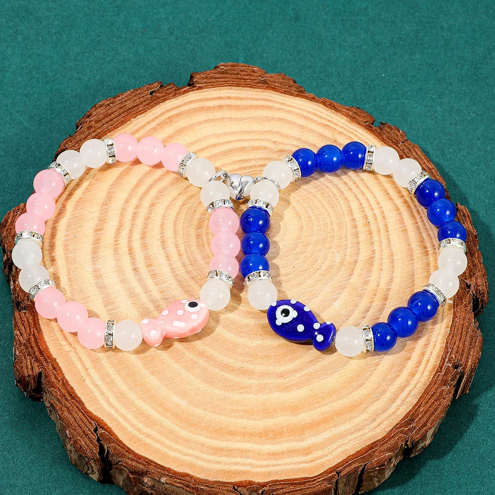 2pcs Women's Cute Small Fish Beaded Bracelet Fashion Creative Accessory for Friend Festival Party Unique Gift