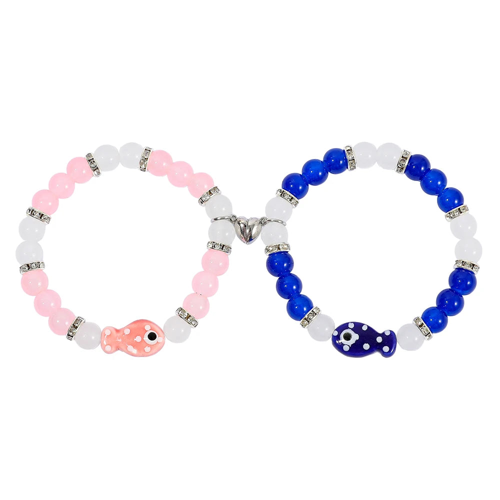2pcs Women's Cute Small Fish Beaded Bracelet Fashion Creative Accessory for Friend Festival Party Unique Gift