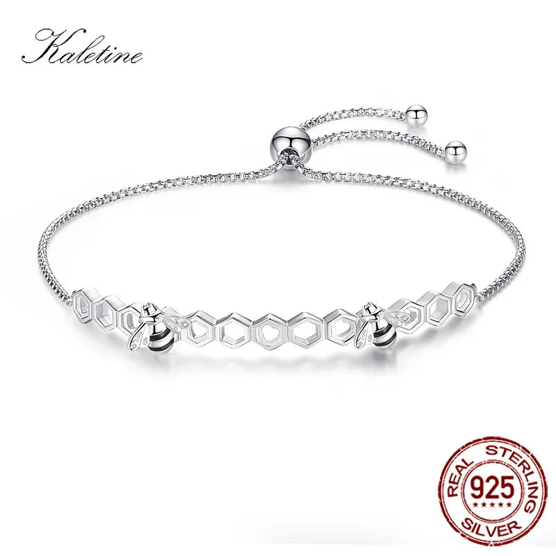 KALETINE Honey Bee 925 Sterling Silver Bracelets For Women Heart Luxury Love Comb Bee Men Women Tennis Bracelet Gold Jewelry