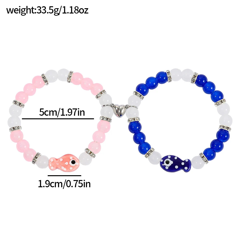 2pcs Women's Cute Small Fish Beaded Bracelet Fashion Creative Accessory for Friend Festival Party Unique Gift