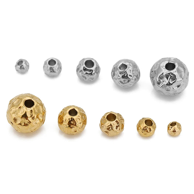 10pcs 3/4/5/6/8mm Stainless Steel Frosted Hammerd Texture Beads Charm Gold Loose Spacer Beads for DIY Bracelets Jewelry Making
