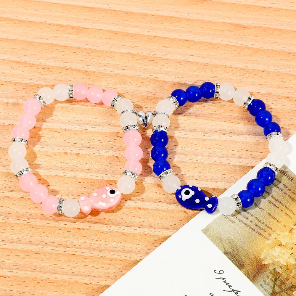 2pcs Women's Cute Small Fish Beaded Bracelet Fashion Creative Accessory for Friend Festival Party Unique Gift