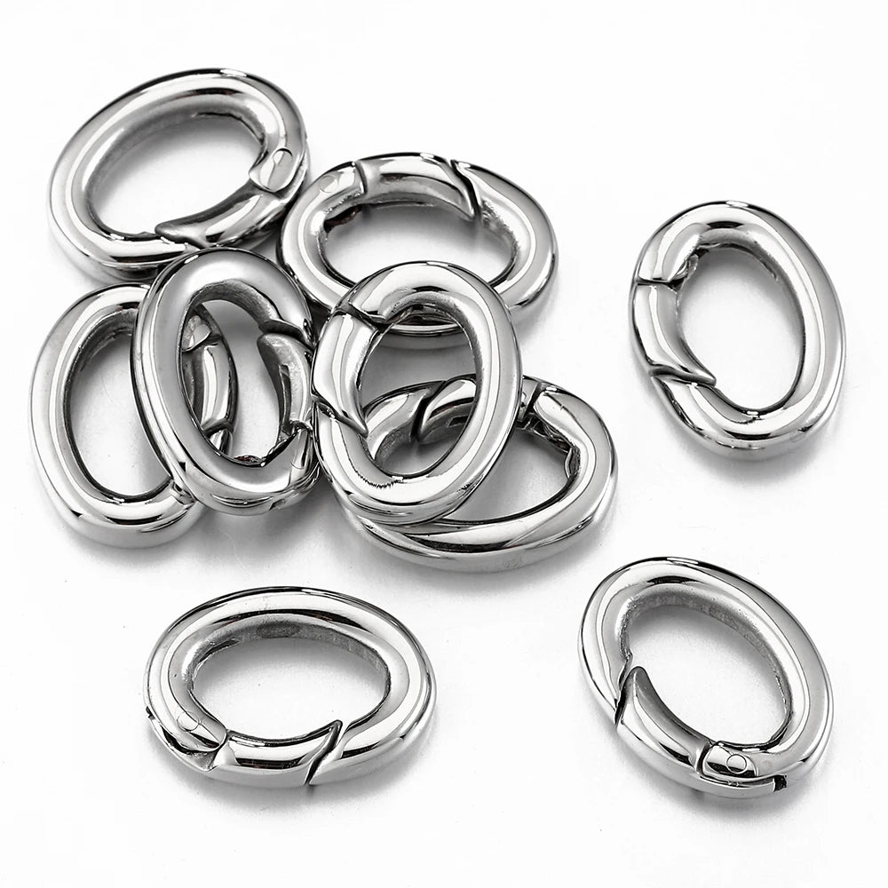 2pcs/1pc Stainless Steel Spring Lobster Clasp Oval Connector for Keychain Keyring Polishing Ring Carabiner Jewelry Making DIY