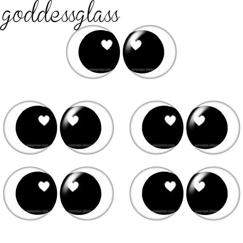 Glass Cartoon Doll round Eyes Heart Pupil Lovely 10pcs 12mm/18mm/20mm/25mm Round cabochon flat back Making findings Jewelry