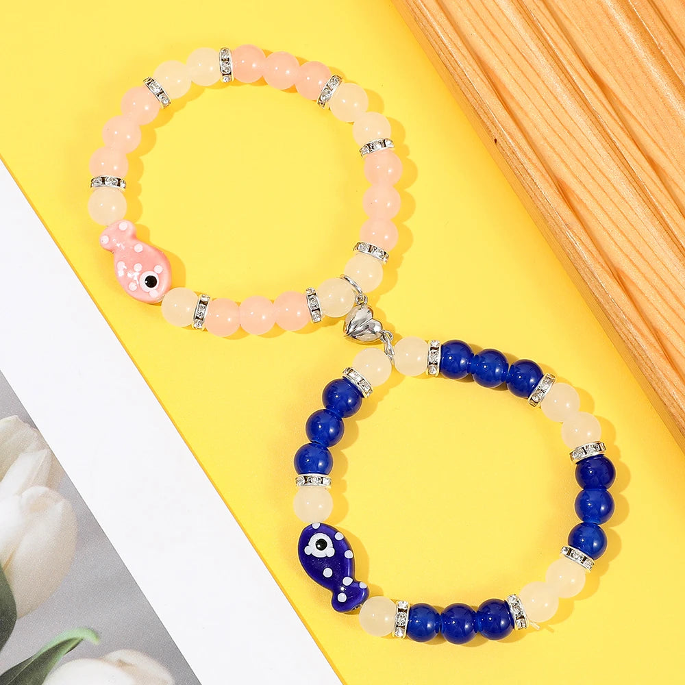 2pcs Women's Cute Small Fish Beaded Bracelet Fashion Creative Accessory for Friend Festival Party Unique Gift