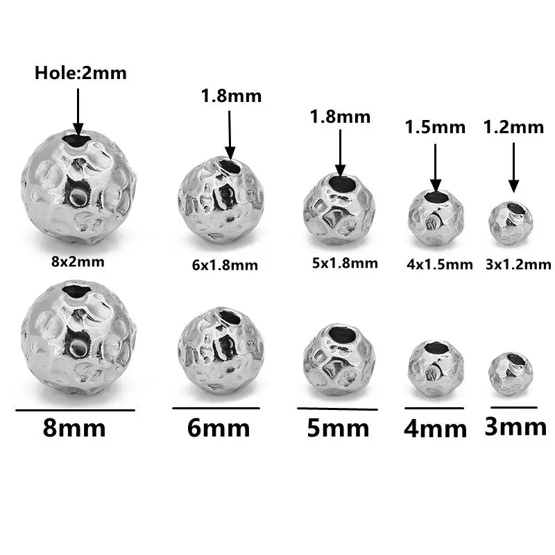 10pcs 3/4/5/6/8mm Stainless Steel Frosted Hammerd Texture Beads Charm Gold Loose Spacer Beads for DIY Bracelets Jewelry Making
