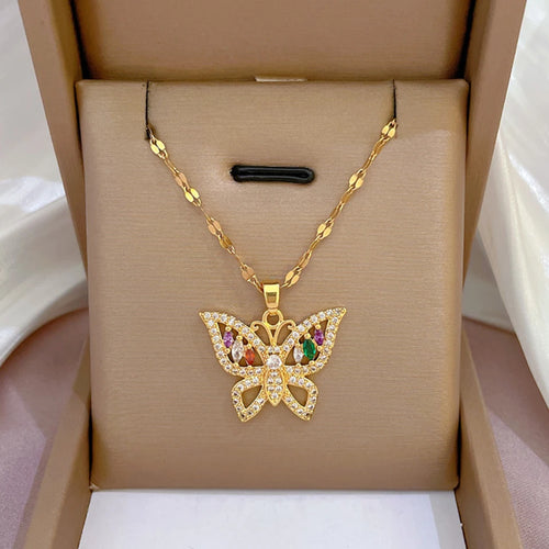 ZAKOL Classic Gold Color Stainless Steel Necklace For Women Shiny