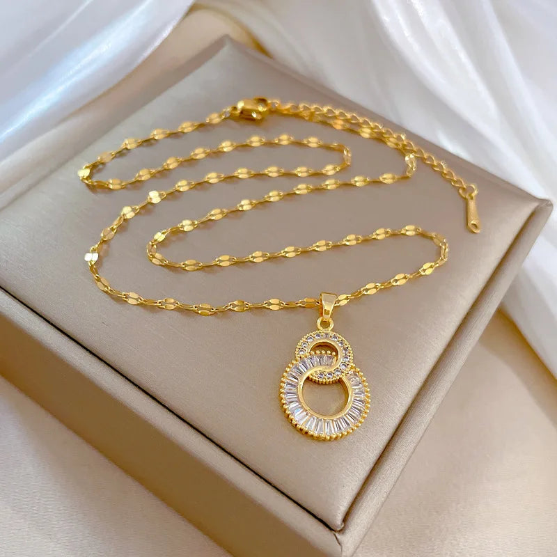 ZAKOL Classic Gold Color Stainless Steel Necklace For Women Shiny