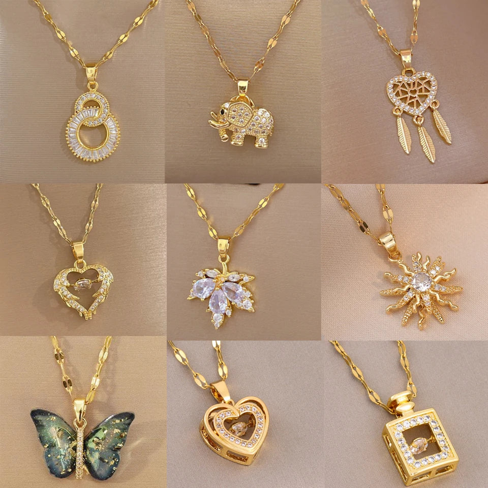 ZAKOL Classic Gold Color Stainless Steel Necklace For Women Shiny