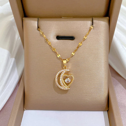 ZAKOL Classic Gold Color Stainless Steel Necklace For Women Shiny