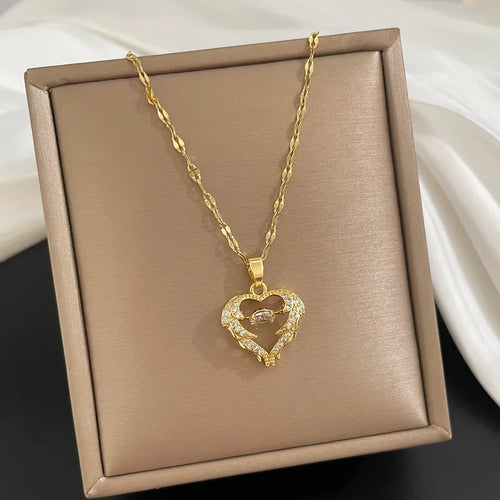 ZAKOL Classic Gold Color Stainless Steel Necklace For Women Shiny