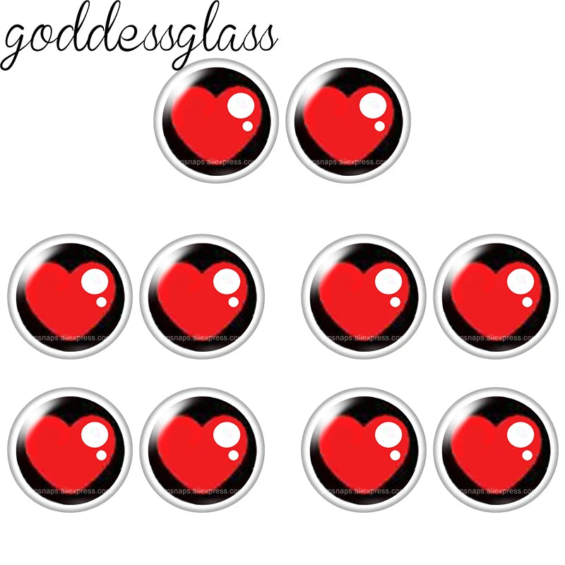 Glass Cartoon Doll round Eyes Heart Pupil Lovely 10pcs 12mm/18mm/20mm/25mm Round cabochon flat back Making findings Jewelry