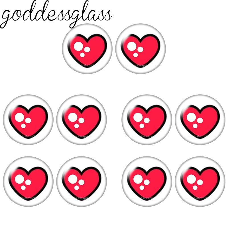 Glass Cartoon Doll round Eyes Heart Pupil Lovely 10pcs 12mm/18mm/20mm/25mm Round cabochon flat back Making findings Jewelry
