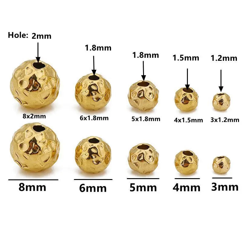 10pcs 3/4/5/6/8mm Stainless Steel Frosted Hammerd Texture Beads Charm Gold Loose Spacer Beads for DIY Bracelets Jewelry Making